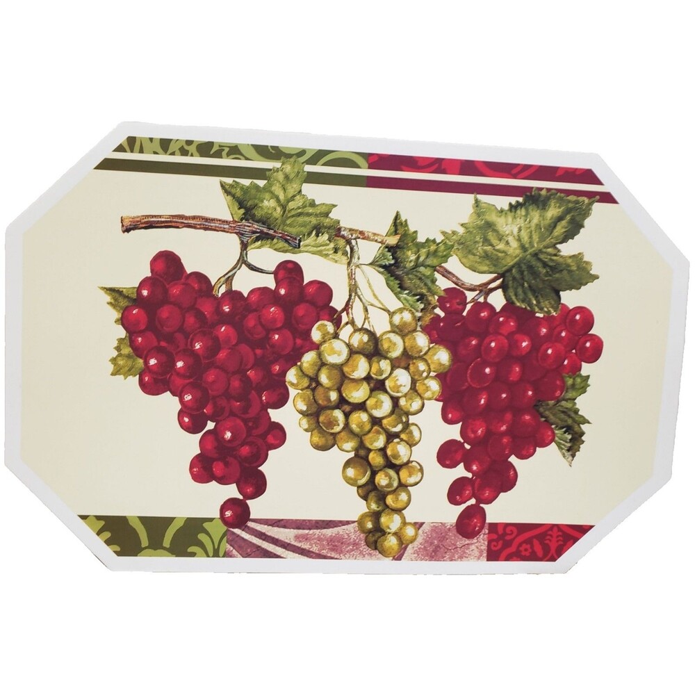 Set of 3 Same Printed Vinyl Non Clear Placemats (18"x12") 3 TYPES OF GRAPES, BH